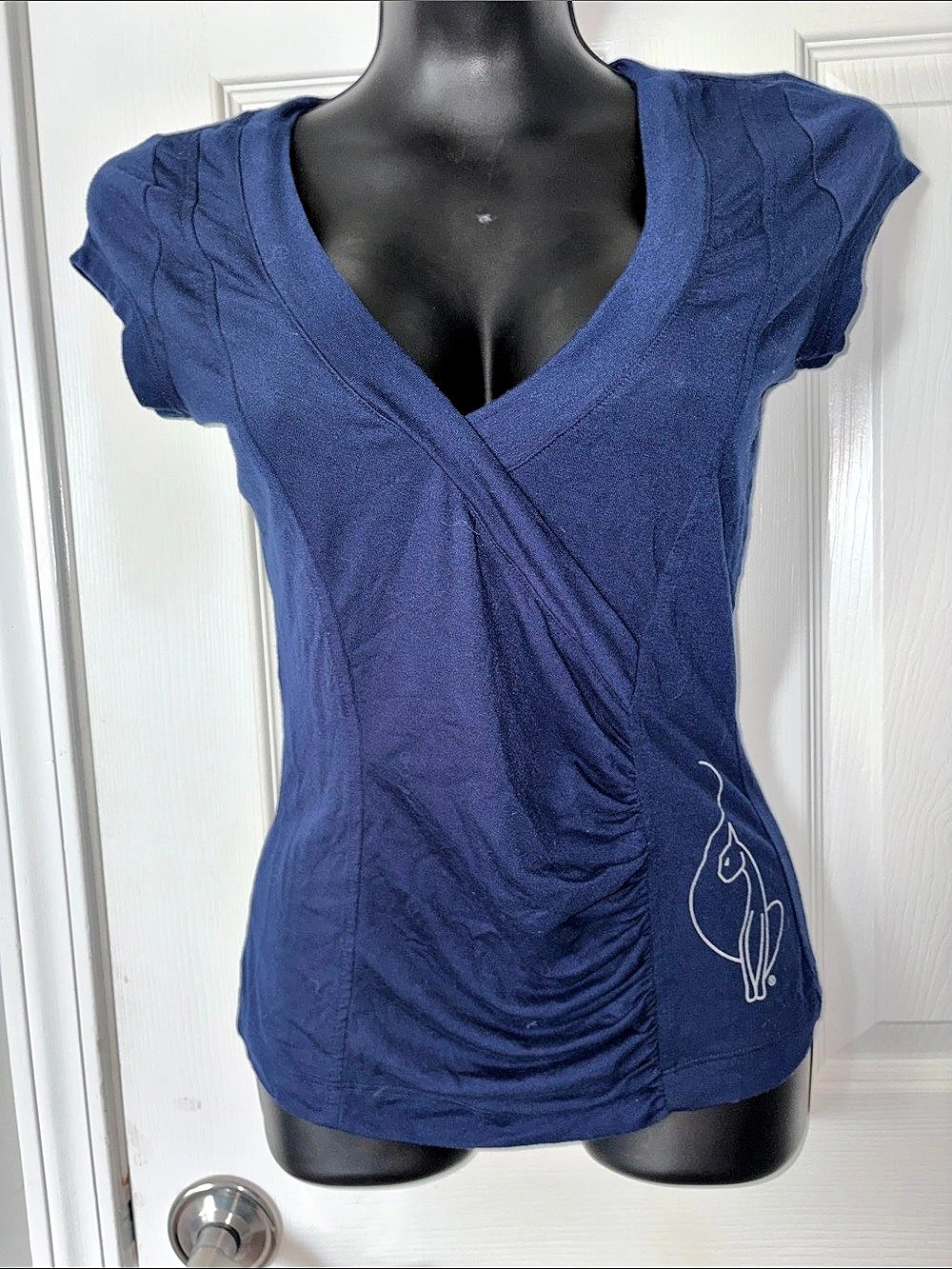 Life is Good Blue Short Sleeve Ruched Top